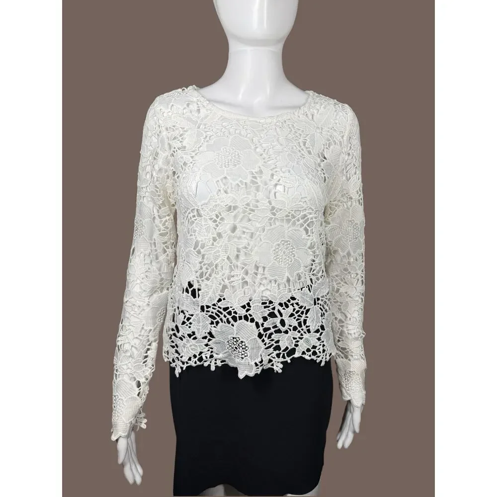 Divided H&M White Floral Lace Eyelet Blouse Size 8
